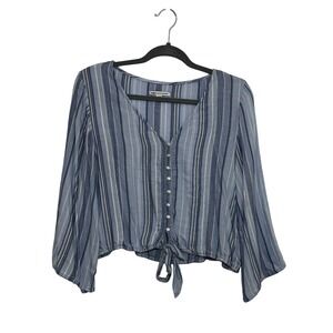 American Eagle Outfitters Blue Striped Tie Front Button Up Blouse Top Womens L